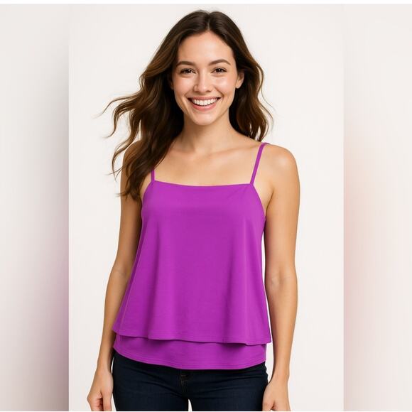 NWT Susana Monaco  Snapdragon Pink Flowy Layered Top, Thin Straps,  Size Small - Picture 1 of 8